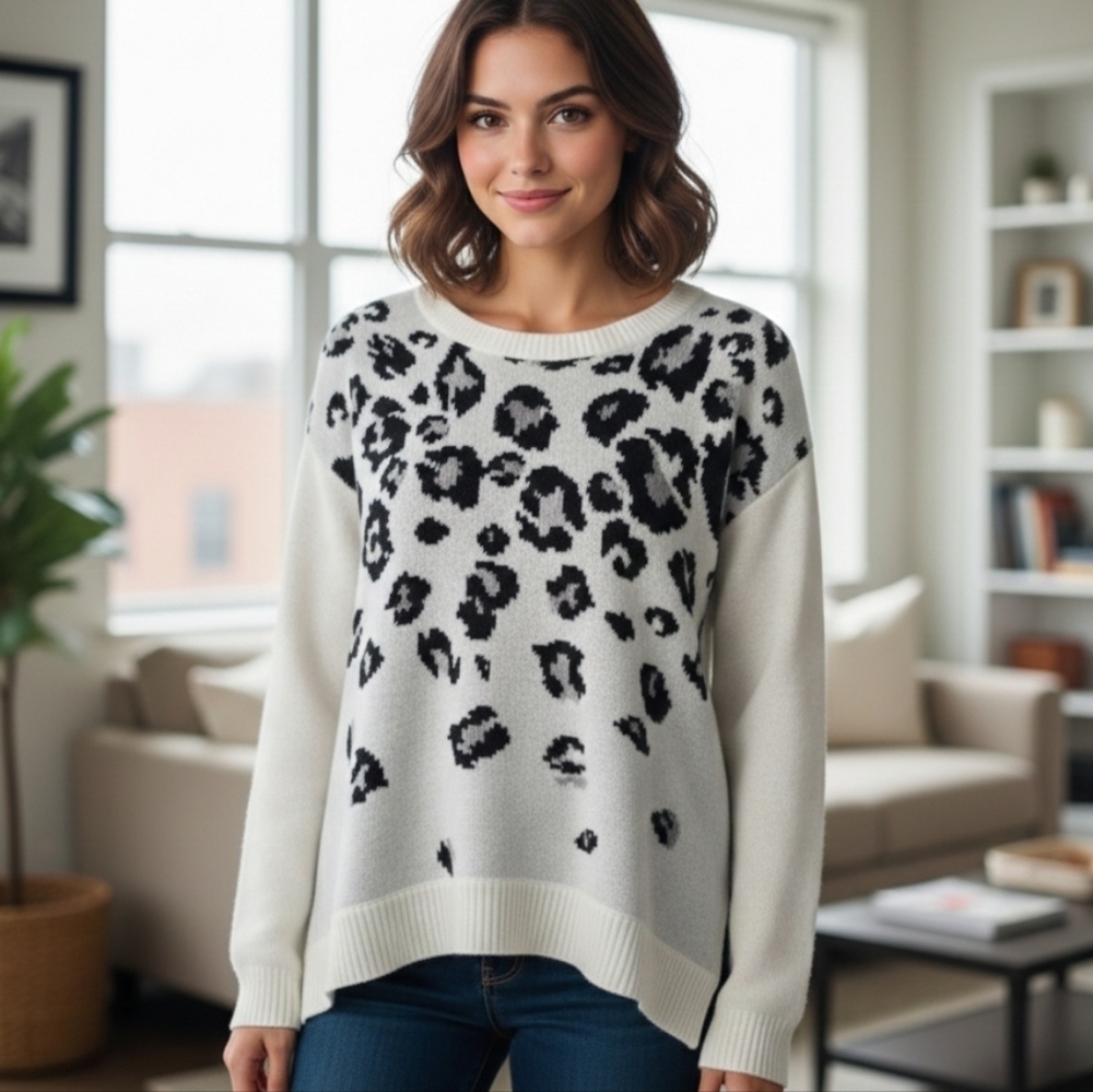 Nicolle Miller Leopard Print Sweater - Black and White Size M